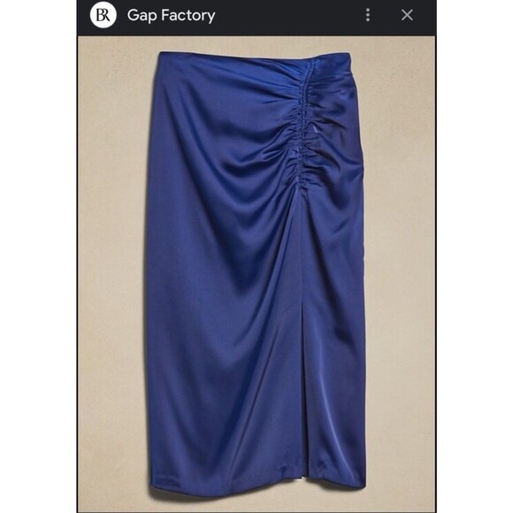 Banana Republic Shirred Waist Slit Midi Skirt Granite Blue Size 4 Slip Skirt - Picture 15 of 15